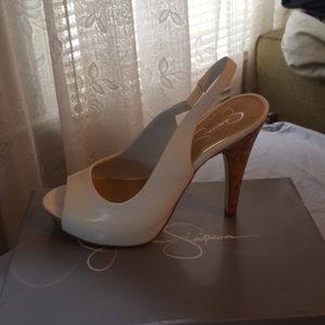 White patent Jessica Simpson heels